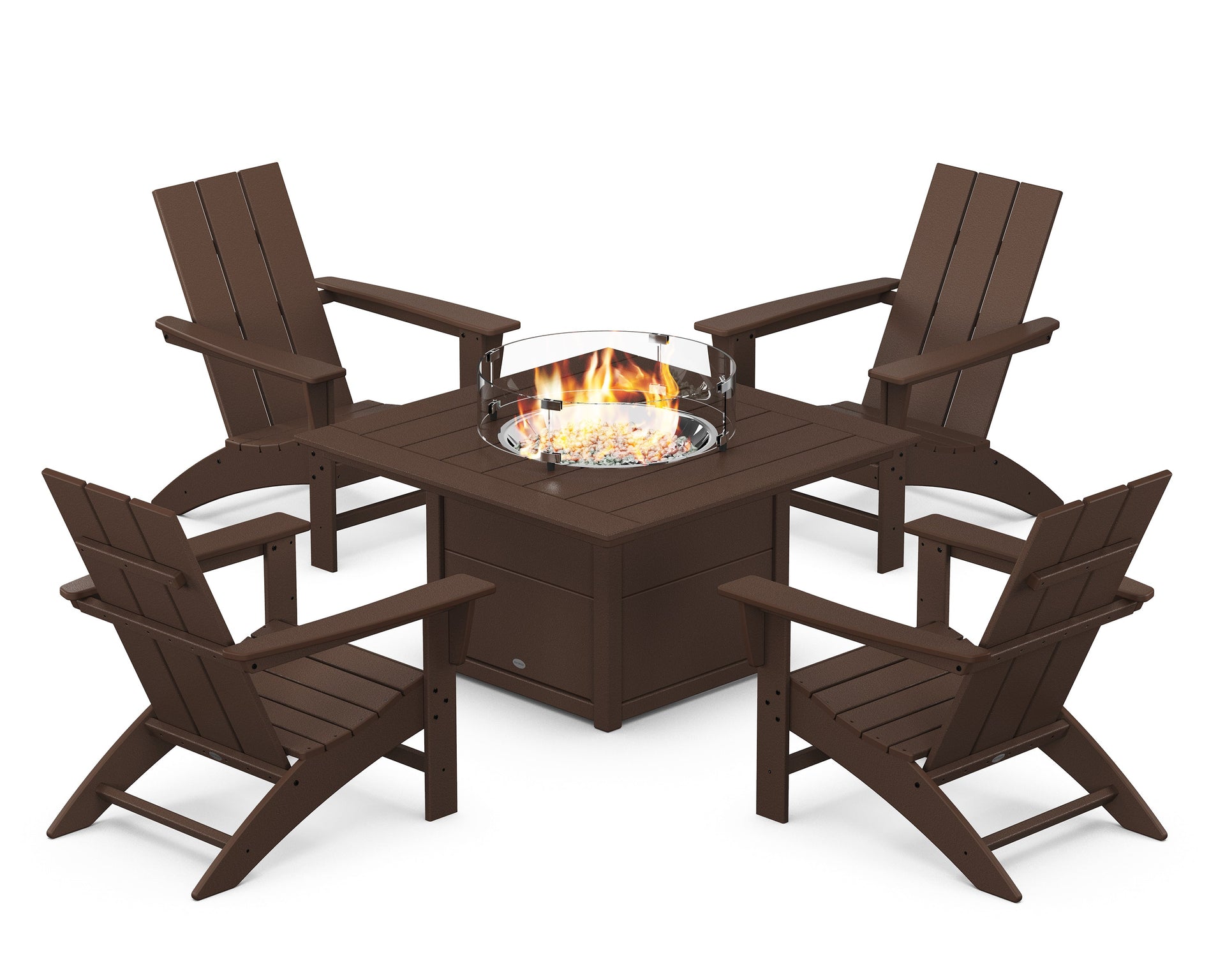 Modern 5-Piece Adirondack Chair Conversation Set with Fire Pit Table