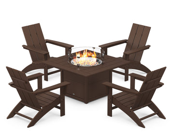 Modern 5-Piece Adirondack Chair Conversation Set with Fire Pit Table