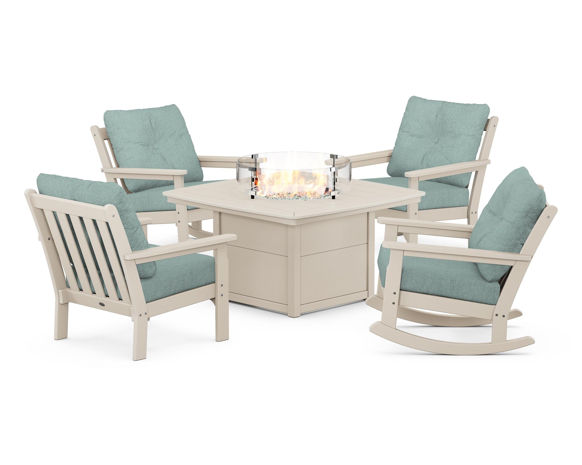 Vineyard 5-Piece Deep Seating Rocking Chair Conversation Set with Fire Pit Table