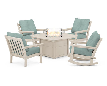 Vineyard 5-Piece Deep Seating Rocking Chair Conversation Set with Fire Pit Table