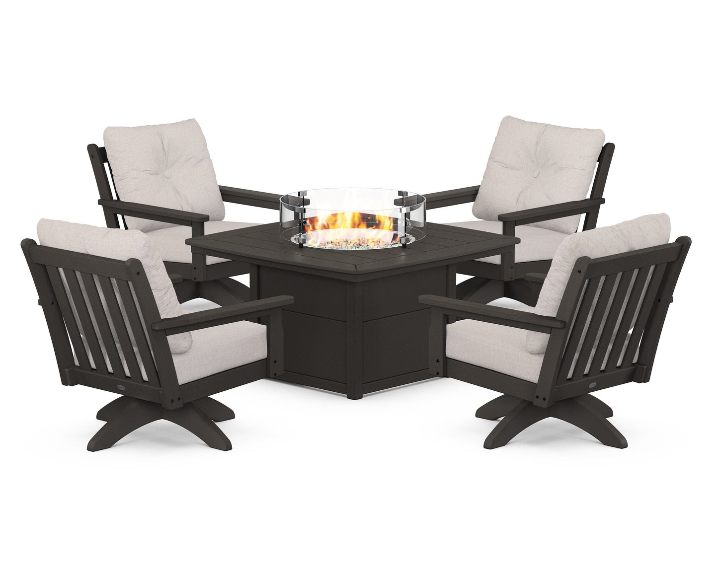 Vineyard 5-Piece Deep Seating Swivel Conversation Set with Fire Pit Table