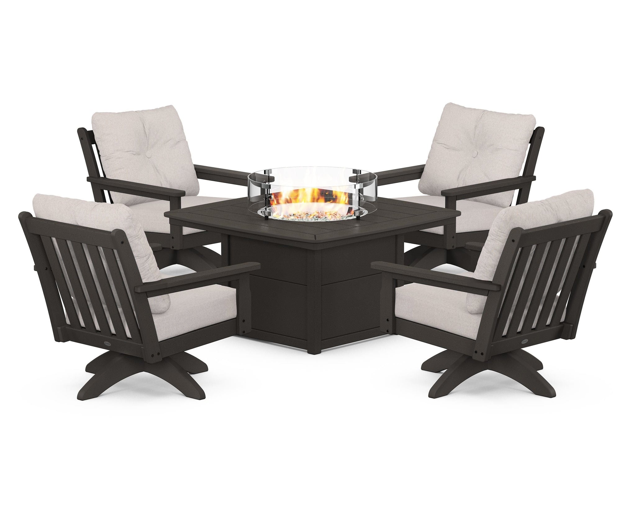 Vineyard 5-Piece Deep Seating Swivel Conversation Set with Fire Pit Table