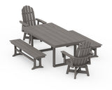 Vineyard Curveback Adirondack Swivel Chair 5-Piece Dining Set with Benches
