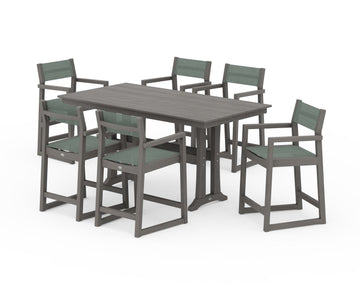 EDGE Sling Arm Chair 7-Piece Farmhouse Counter Set with Trestle Legs