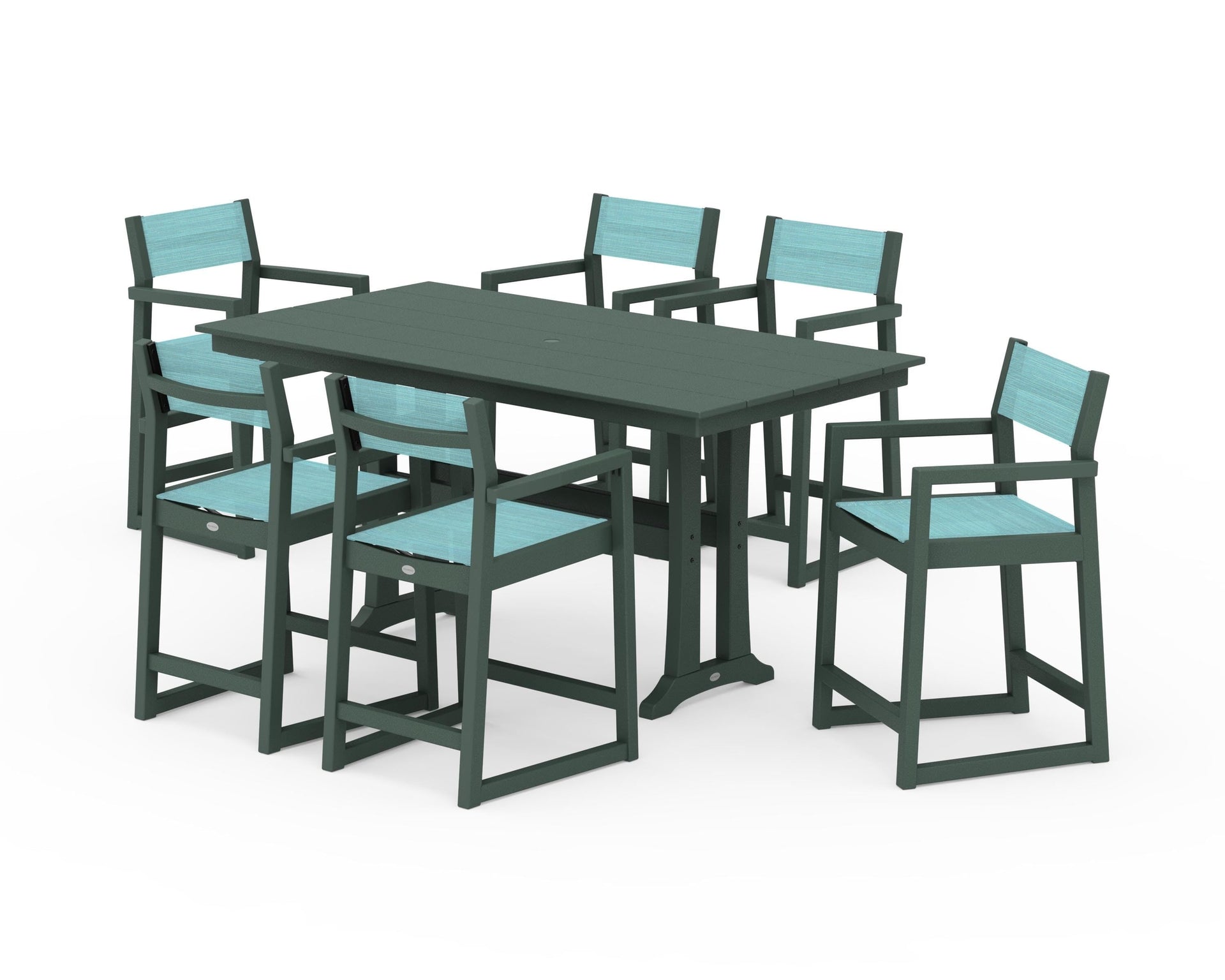 EDGE Sling Arm Chair 7-Piece Farmhouse Counter Set with Trestle Legs
