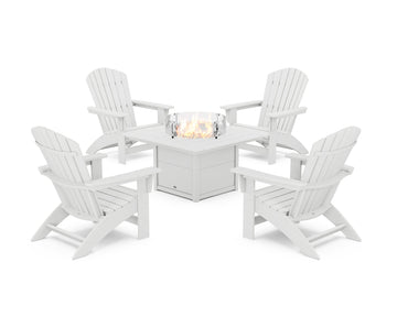 5-Piece Nautical Grand Adirondack Conversation Set with Fire Pit Table