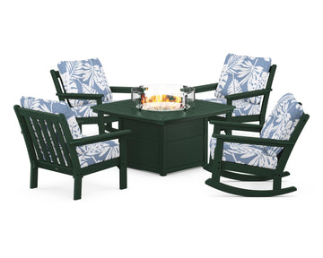 Vineyard 5-Piece Deep Seating Rocking Chair Conversation Set with Fire Pit Table