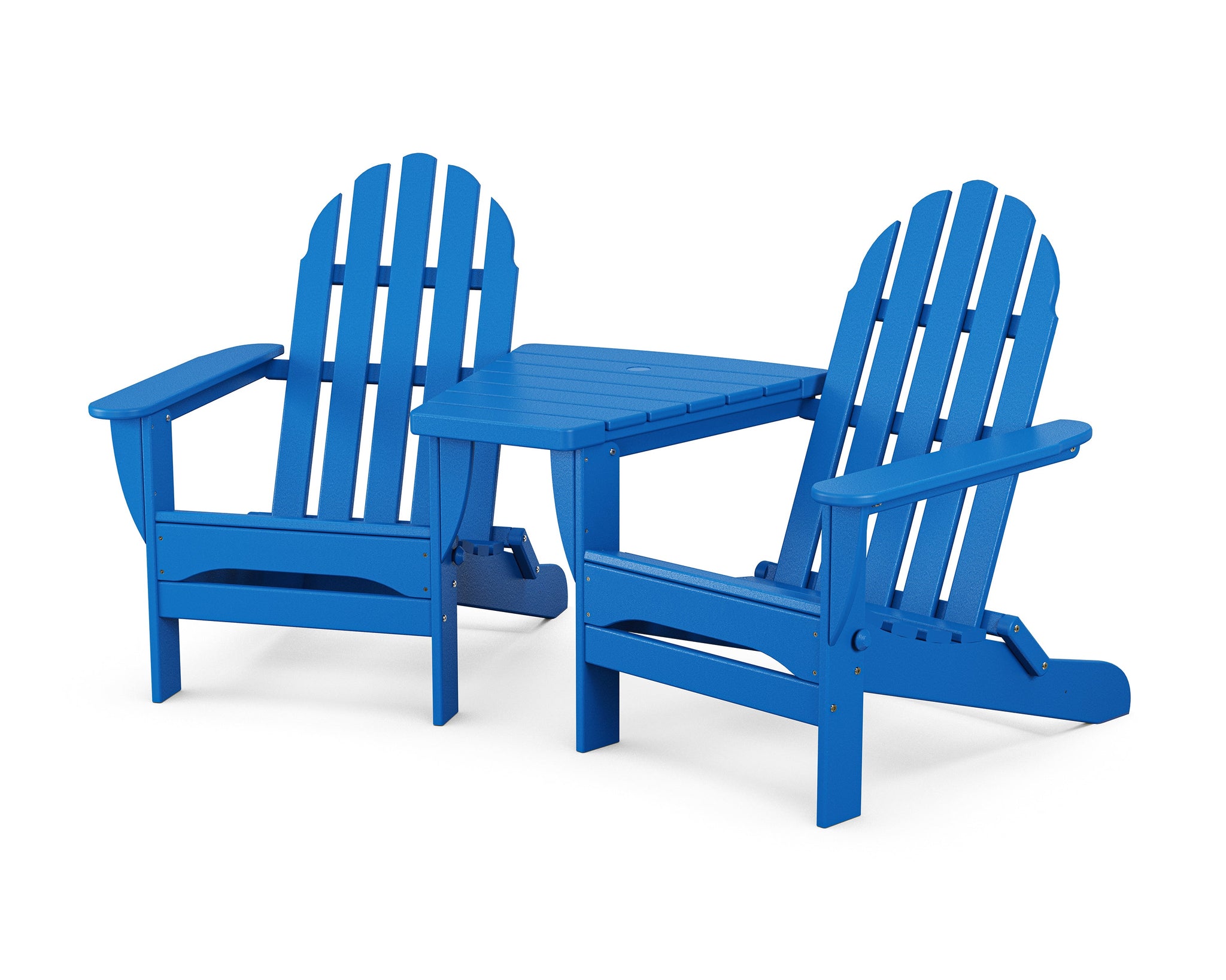 Classic Folding Adirondacks with Angled Connecting Table