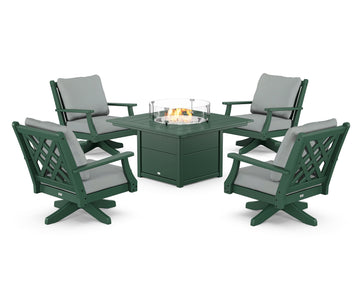 Wovendale 5-Piece Deep Seating Swivel Conversation Set with Fire Pit Table