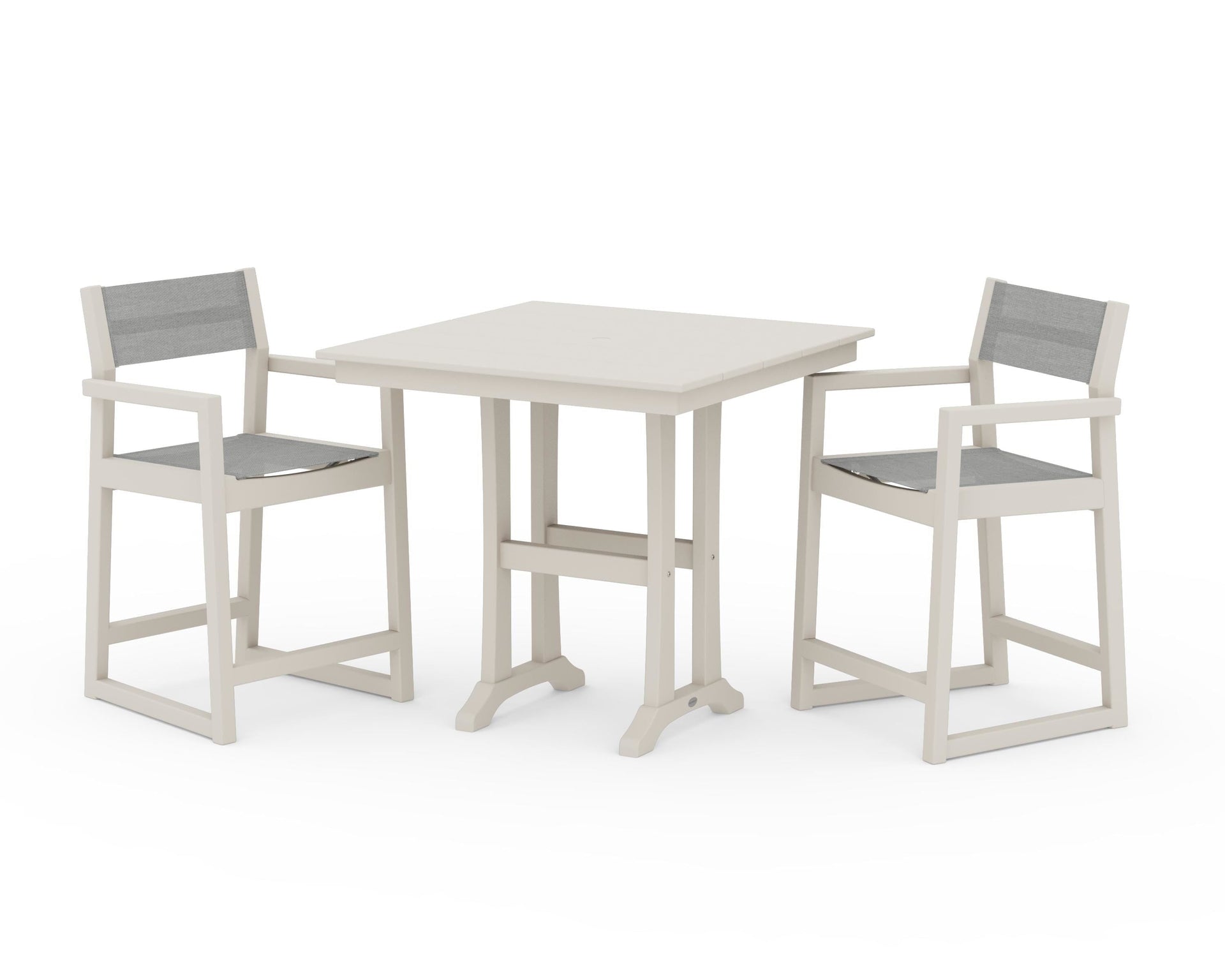 EDGE Sling Arm Chair 3-Piece Farmhouse Counter Set with Trestle Legs