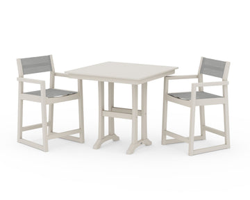 EDGE Sling Arm Chair 3-Piece Farmhouse Counter Set with Trestle Legs