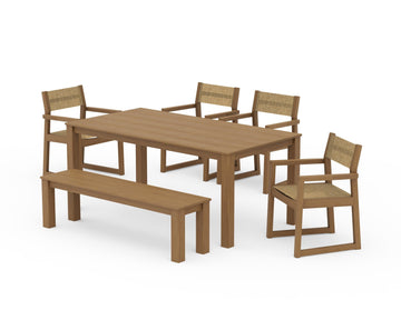 EDGE Sling Arm Chair 6-Piece Parsons Dining Set with Bench