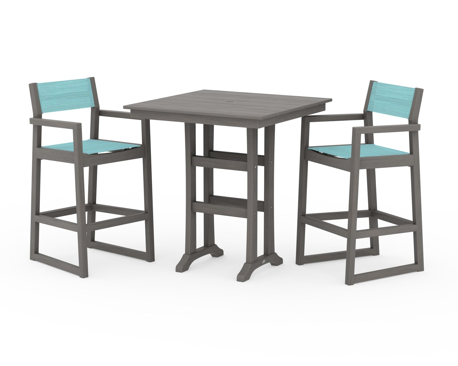 EDGE Sling Arm Chair 3-Piece Farmhouse Bar Set with Trestle Legs