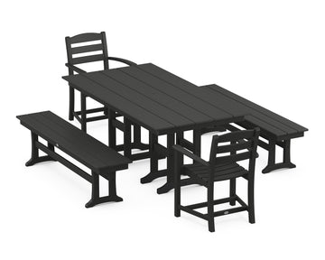 La Casa Café 5-Piece Farmhouse Dining Set with Benches