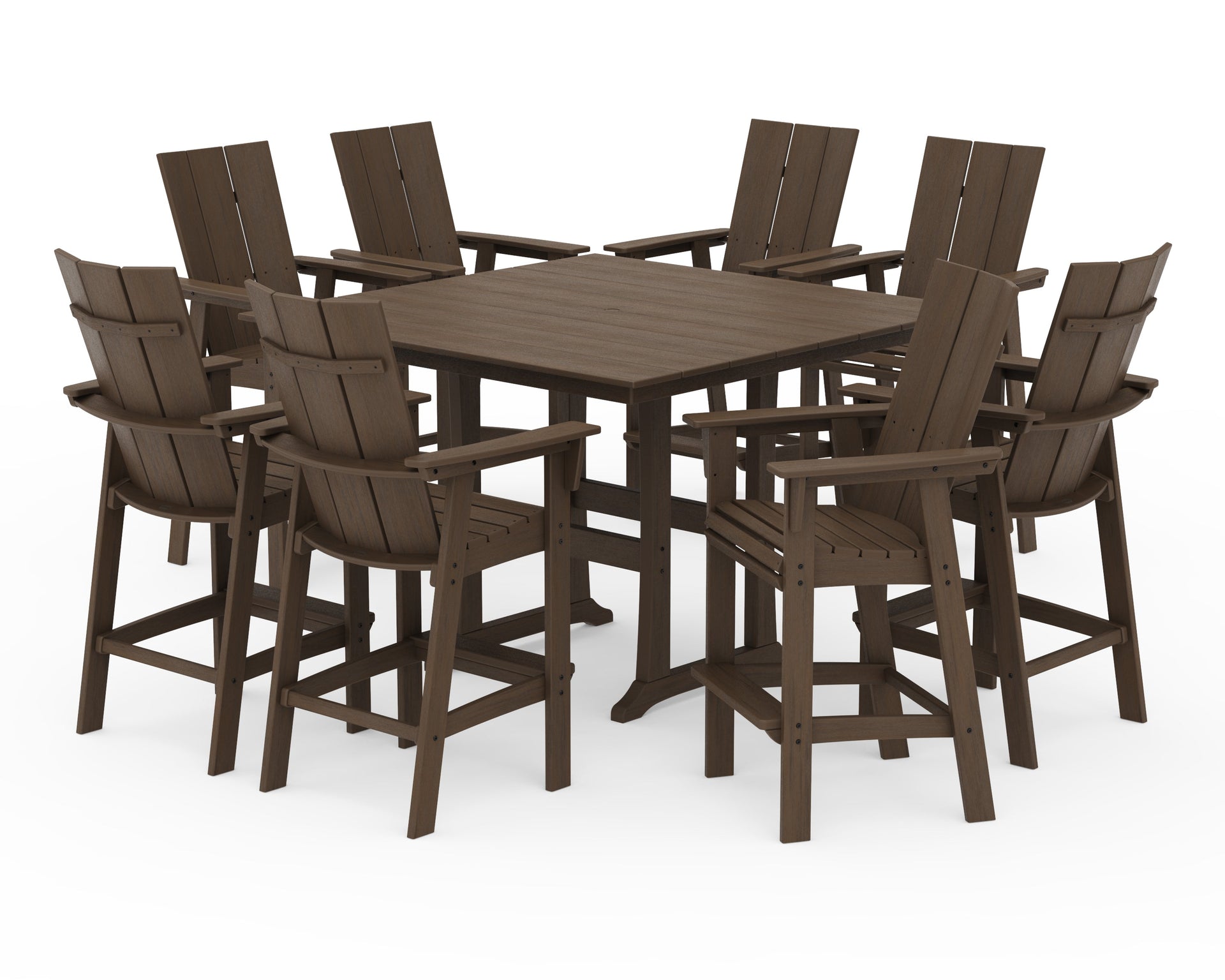 Modern Curveback Adirondack 9-Piece Farmhouse Trestle Bar Set