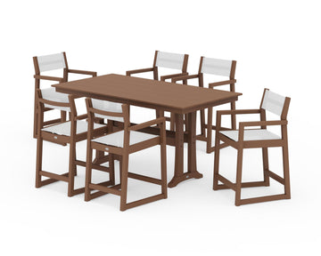 EDGE Sling Arm Chair 7-Piece Farmhouse Counter Set with Trestle Legs