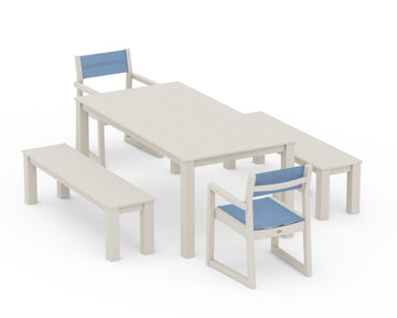 EDGE Sling Arm Chair 5-Piece Parsons Dining Set with Benches