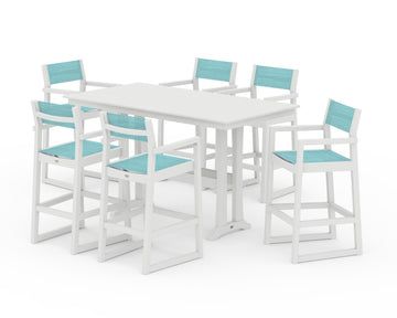 EDGE Sling Arm Chair 7-Piece Farmhouse Bar Set with Trestle Legs