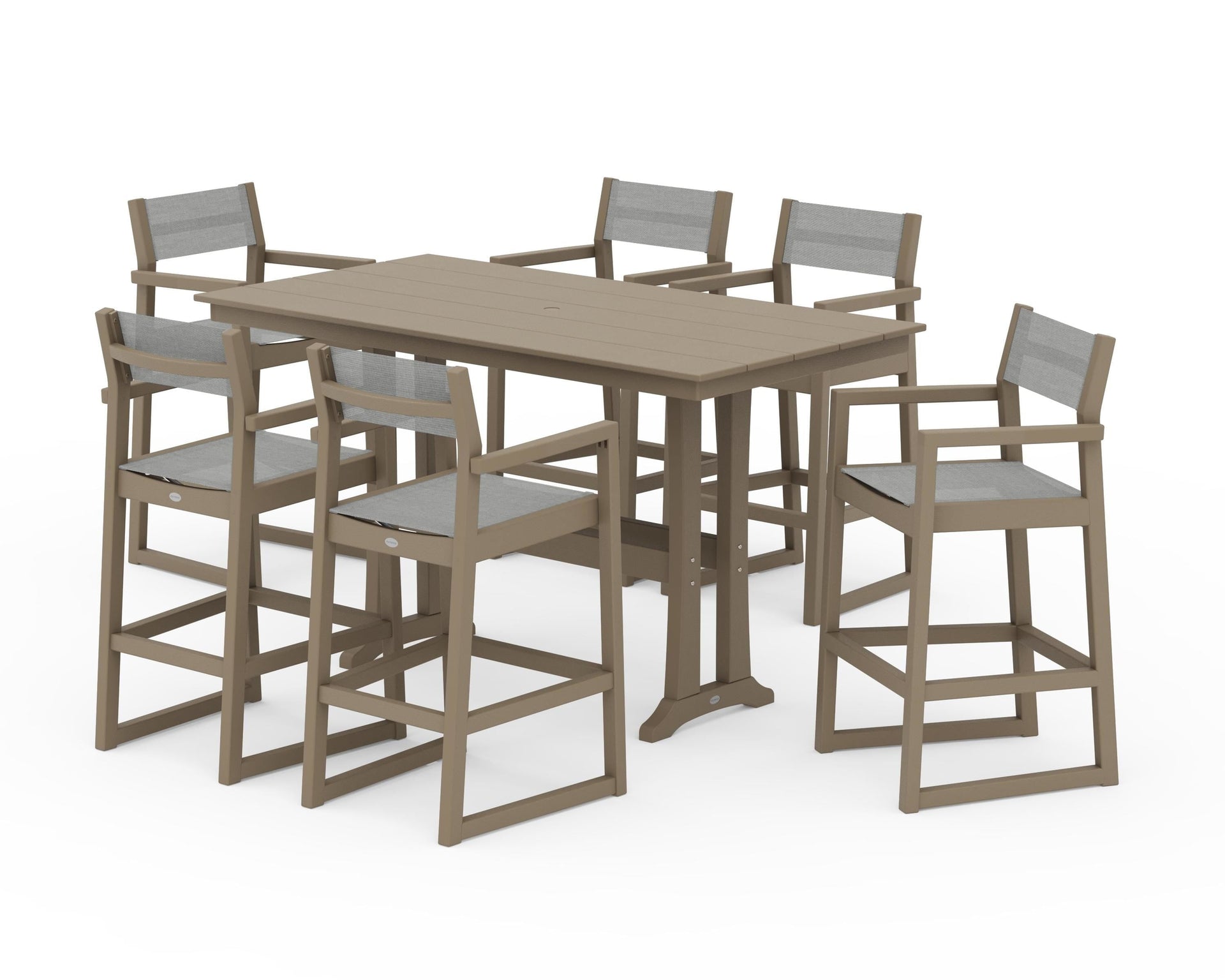 EDGE Sling Arm Chair 7-Piece Farmhouse Bar Set with Trestle Legs