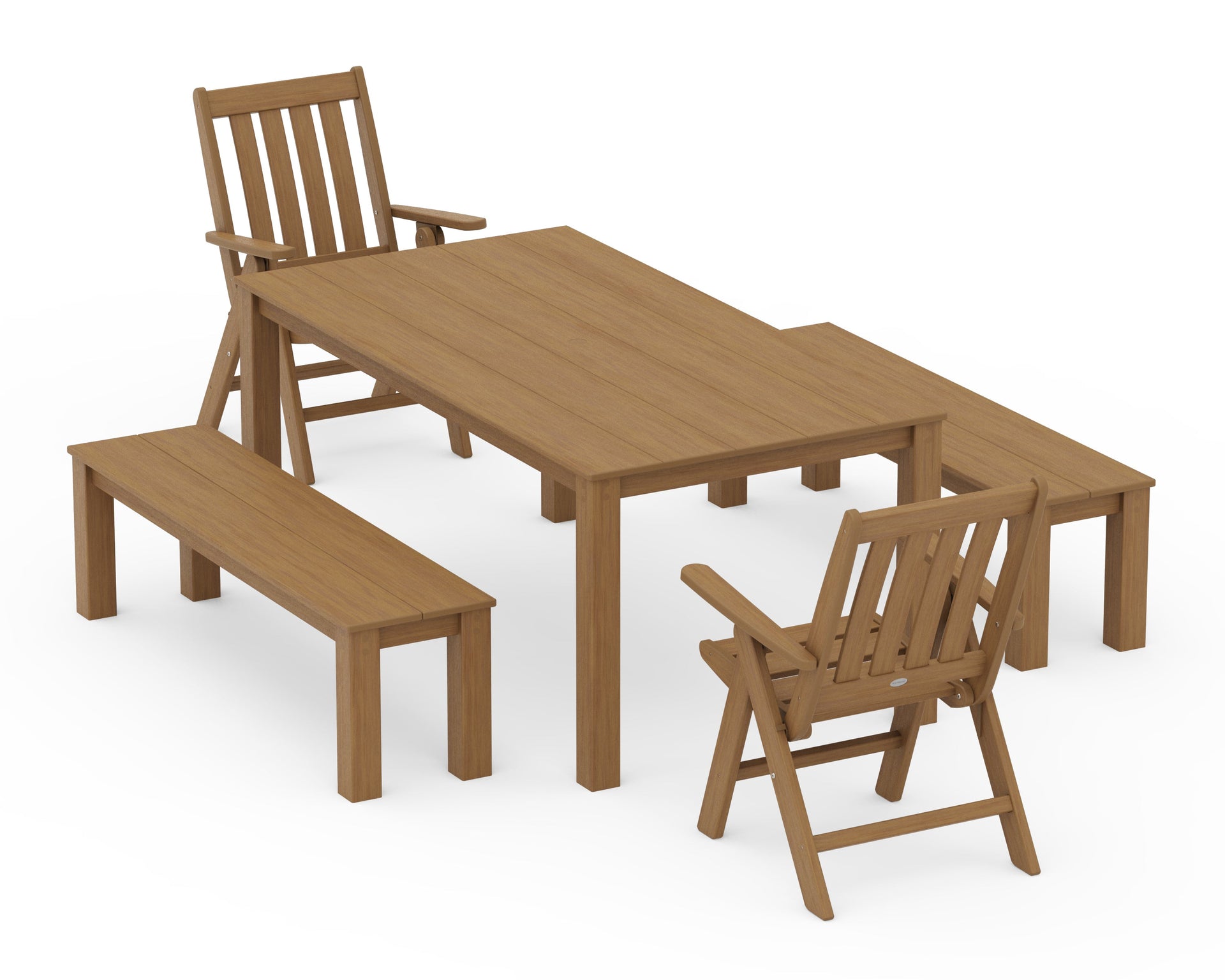 Vineyard Folding Chair 5-Piece Parsons Dining Set with Benches