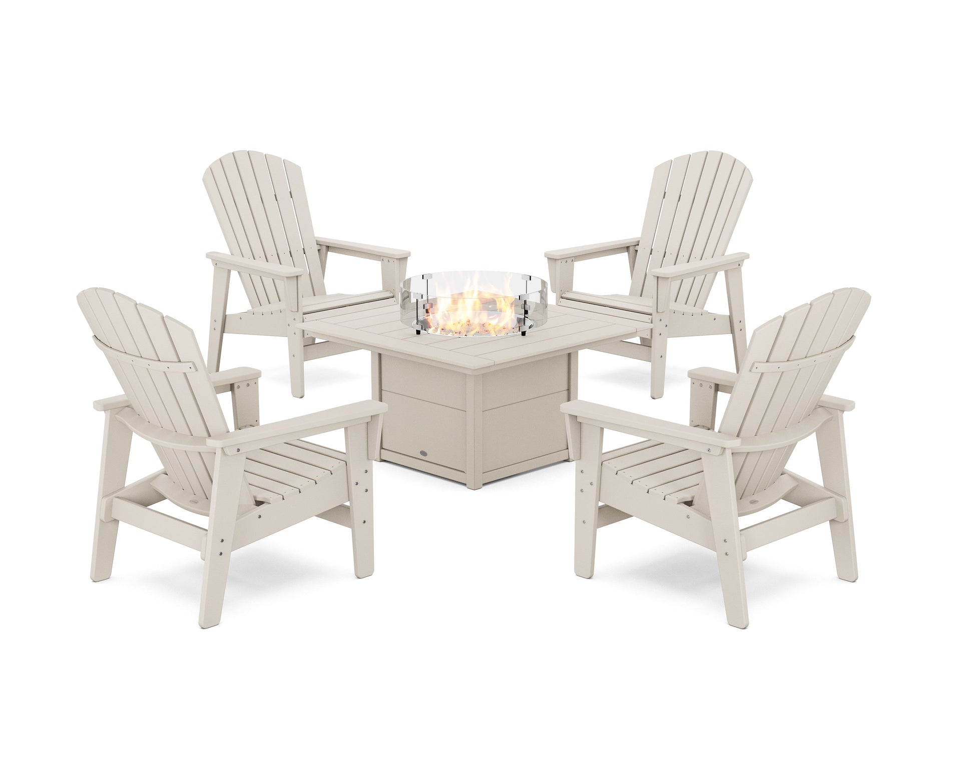 5-Piece Nautical Grand Upright Adirondack Conversation Set with Fire Pit Table