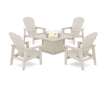 5-Piece Nautical Grand Upright Adirondack Conversation Set with Fire Pit Table
