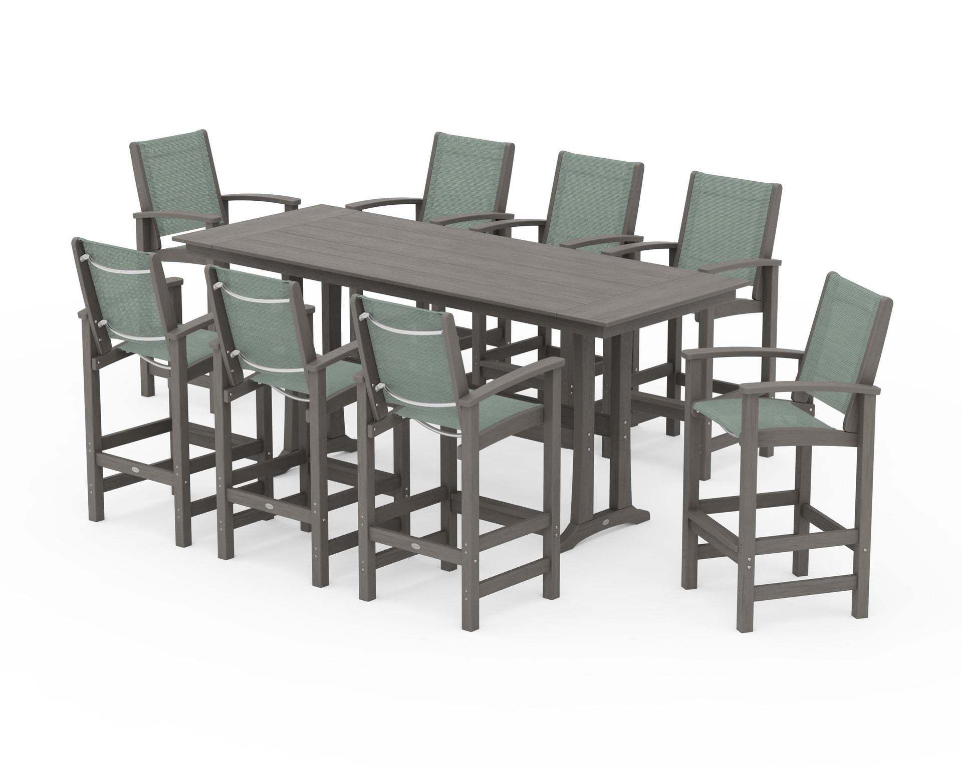 Coastal 9-Piece Farmhouse Bar Set with Trestle Legs