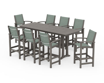 Coastal 9-Piece Farmhouse Bar Set with Trestle Legs