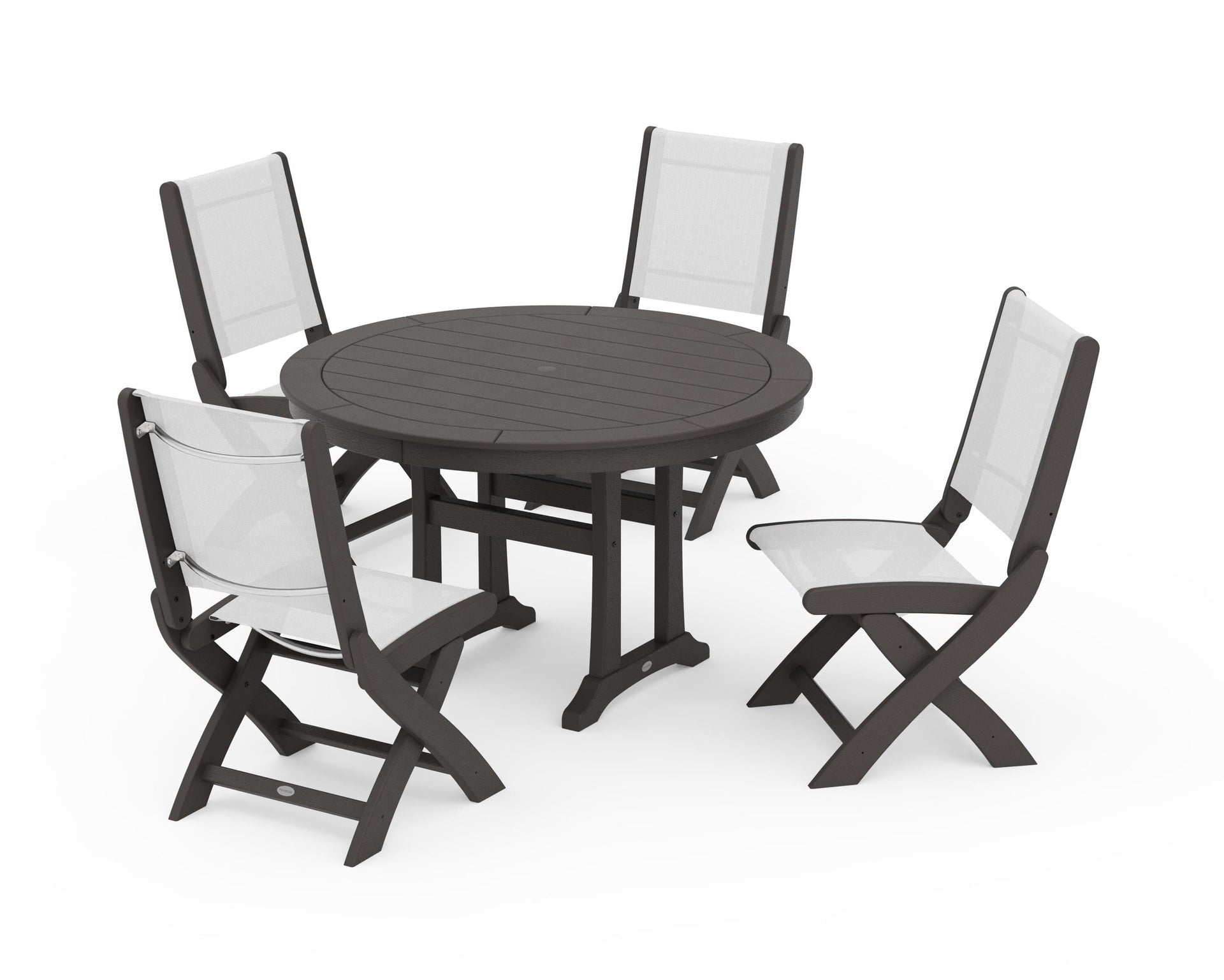 Coastal Folding Side Chair 5-Piece Round Dining Set With Trestle Legs