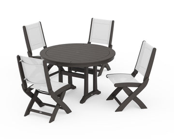 Coastal Folding Side Chair 5-Piece Round Dining Set With Trestle Legs