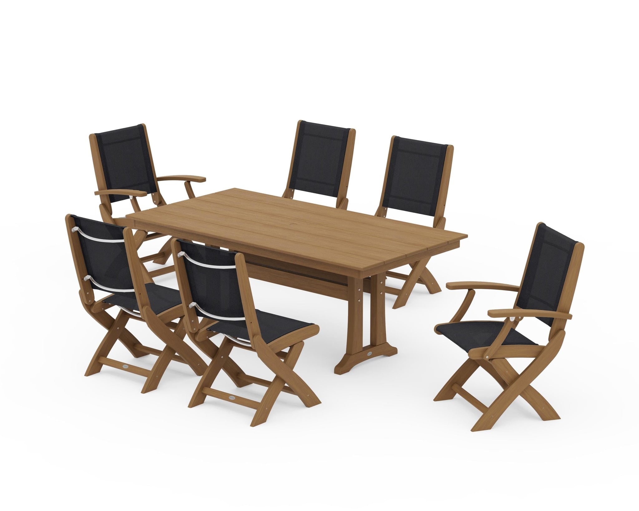 Coastal Folding Chair 7-Piece Farmhouse Dining Set with Trestle Legs