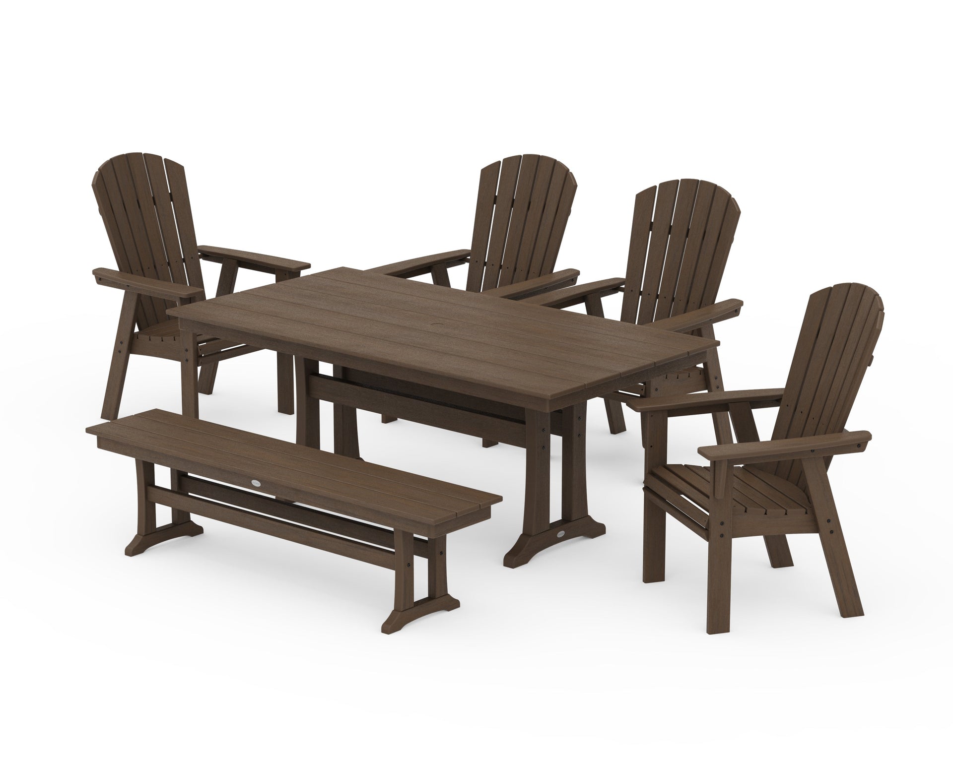 Nautical Curveback Adirondack 6-Piece Farmhouse Dining Set with Trestle Legs and Bench