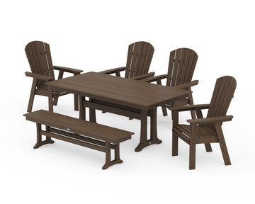 Nautical Curveback Adirondack 6-Piece Farmhouse Dining Set with Trestle Legs and Bench