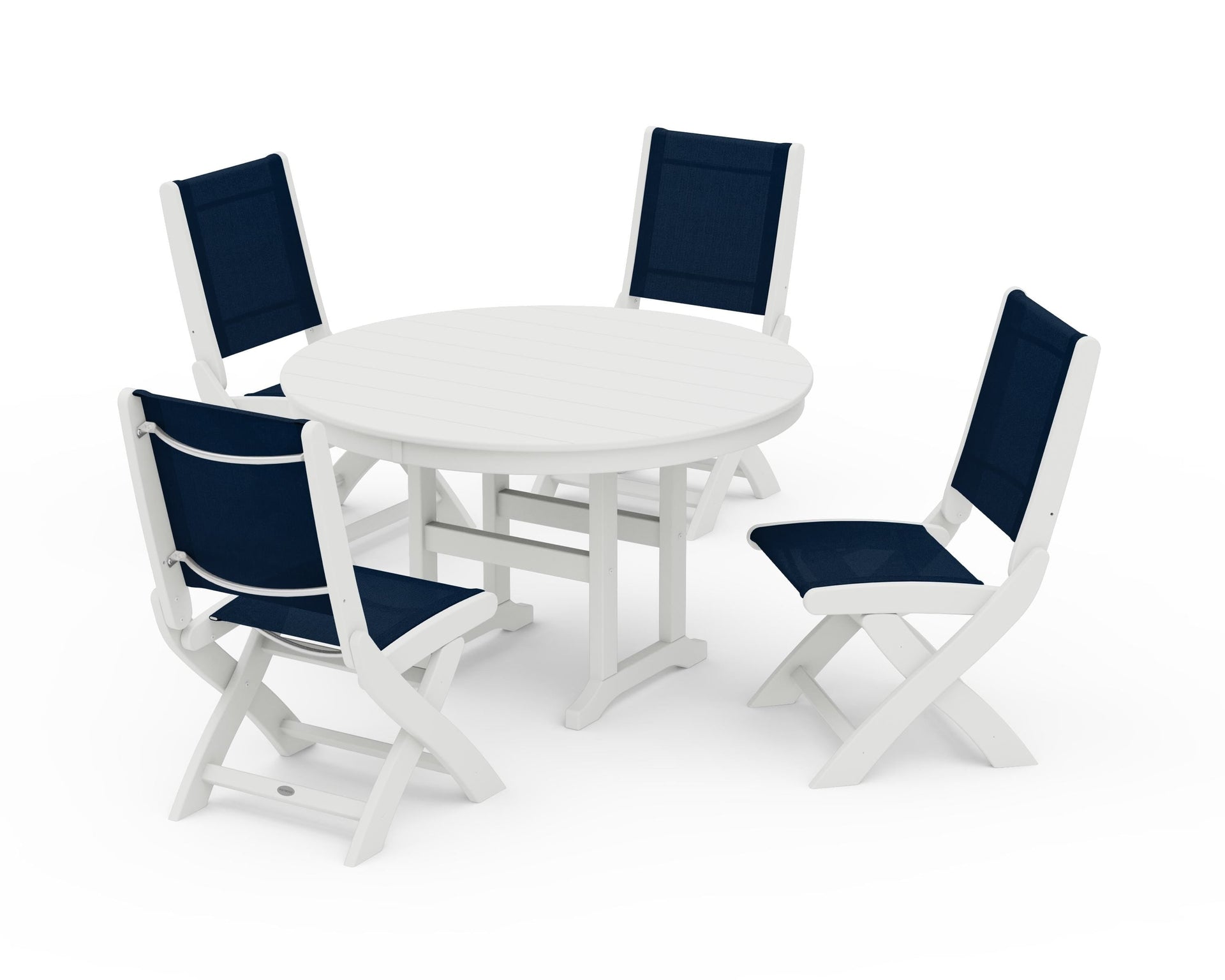 Coastal Folding Side Chair 5-Piece Round Dining Set