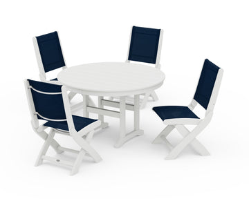 Coastal Folding Side Chair 5-Piece Round Dining Set