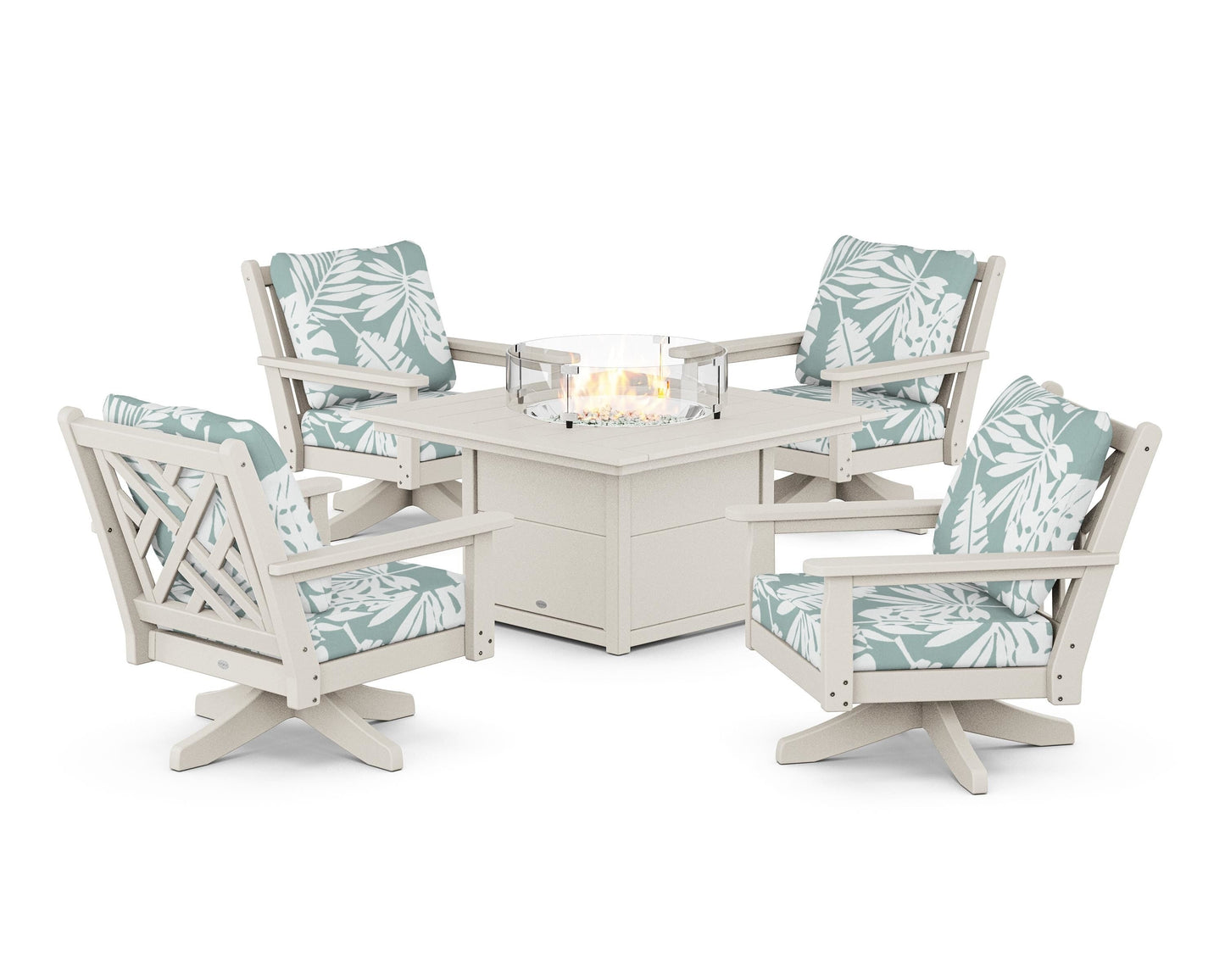 Chippendale 5-Piece Deep Seating Swivel Conversation Set with Fire Pit Table