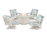 Chippendale 5-Piece Deep Seating Swivel Conversation Set with Fire Pit Table