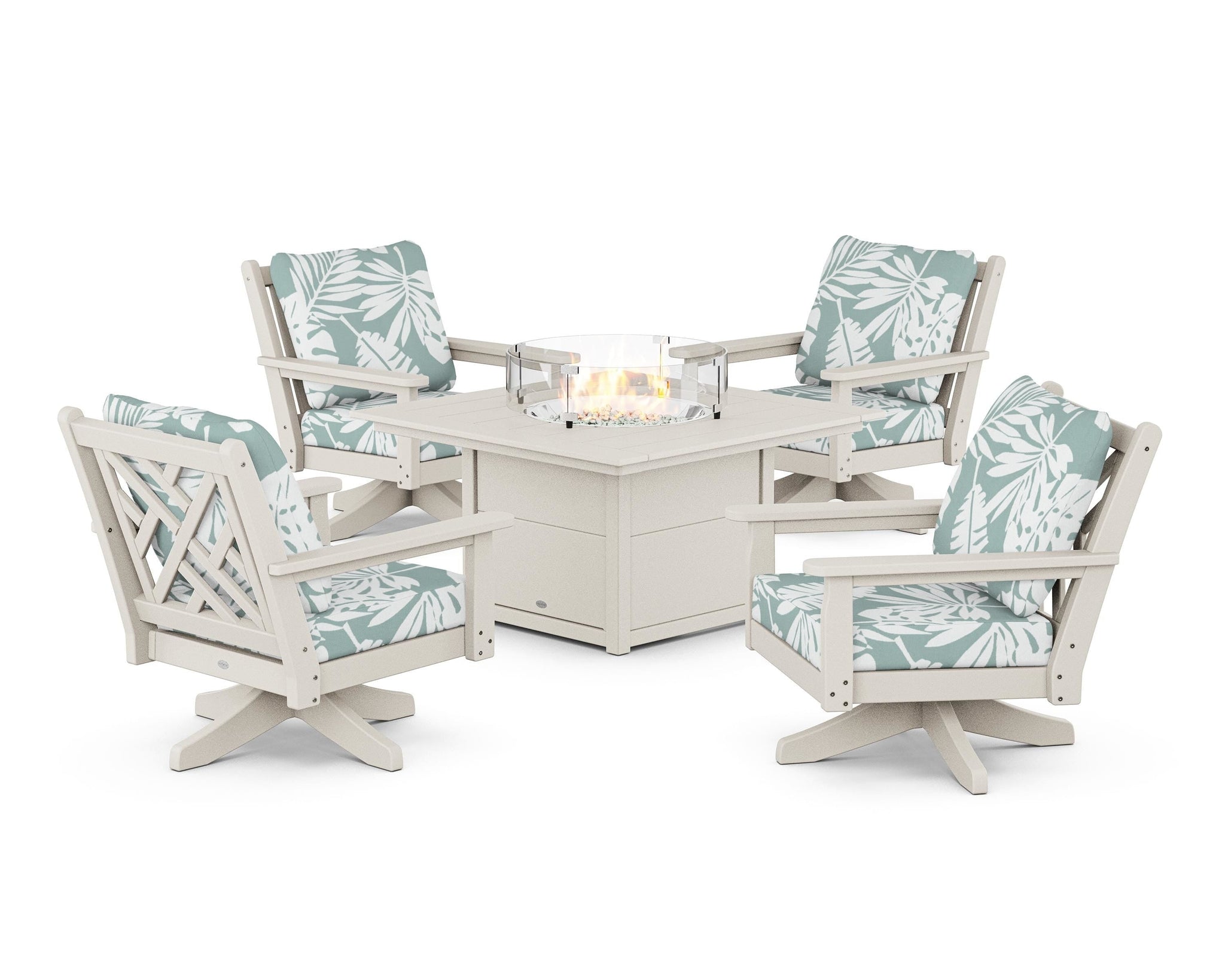 Chippendale 5-Piece Deep Seating Swivel Conversation Set with Fire Pit Table
