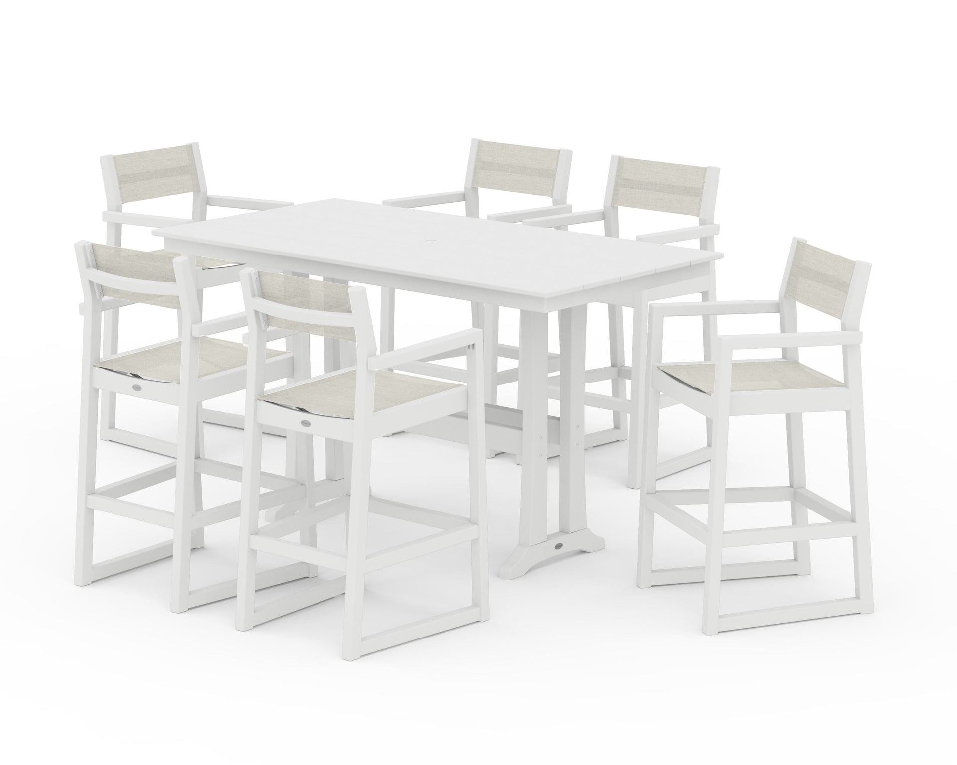 EDGE Sling Arm Chair 7-Piece Farmhouse Bar Set with Trestle Legs