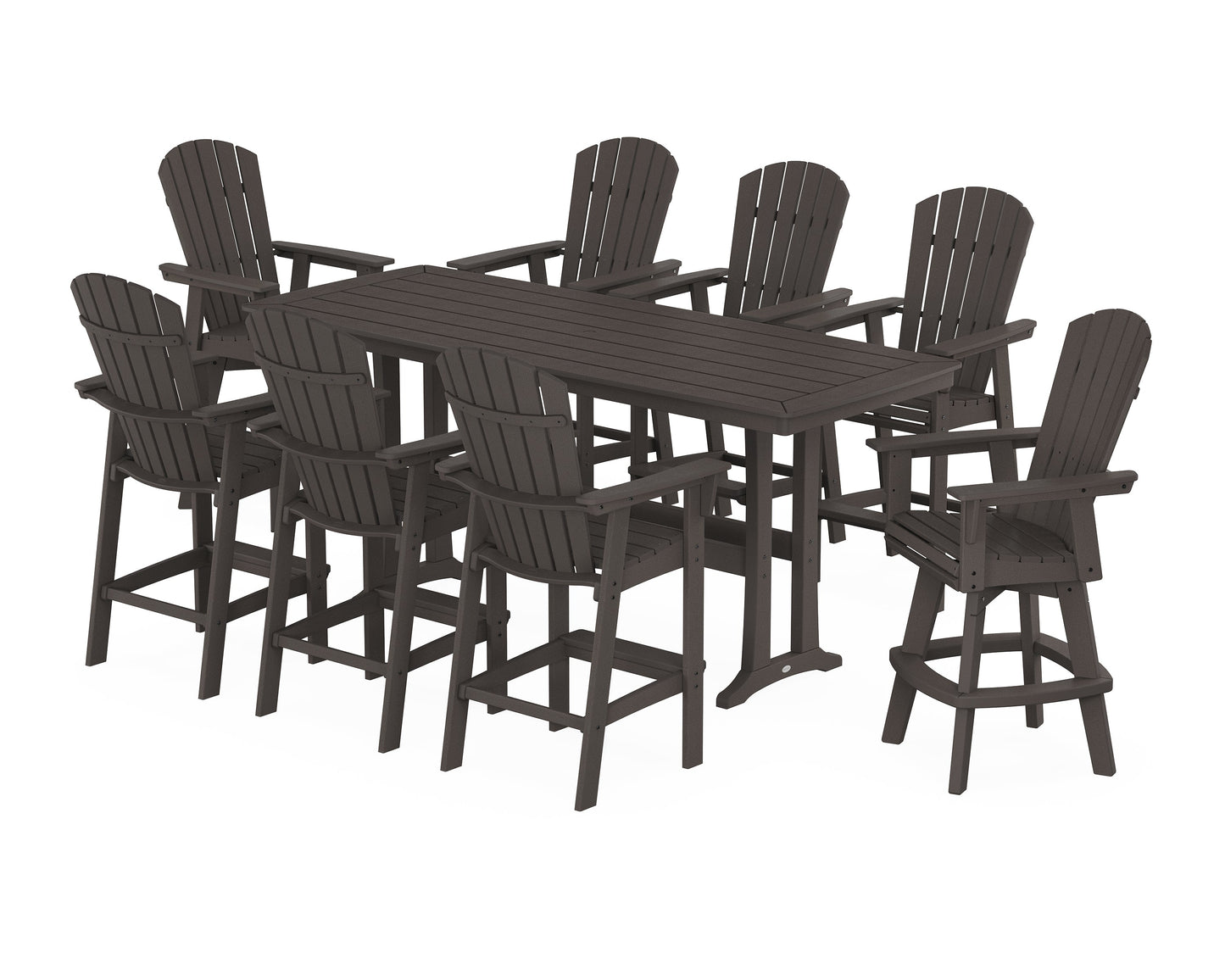 Nautical Curveback Adirondack Swivel 9-Piece Bar Set with Trestle Legs