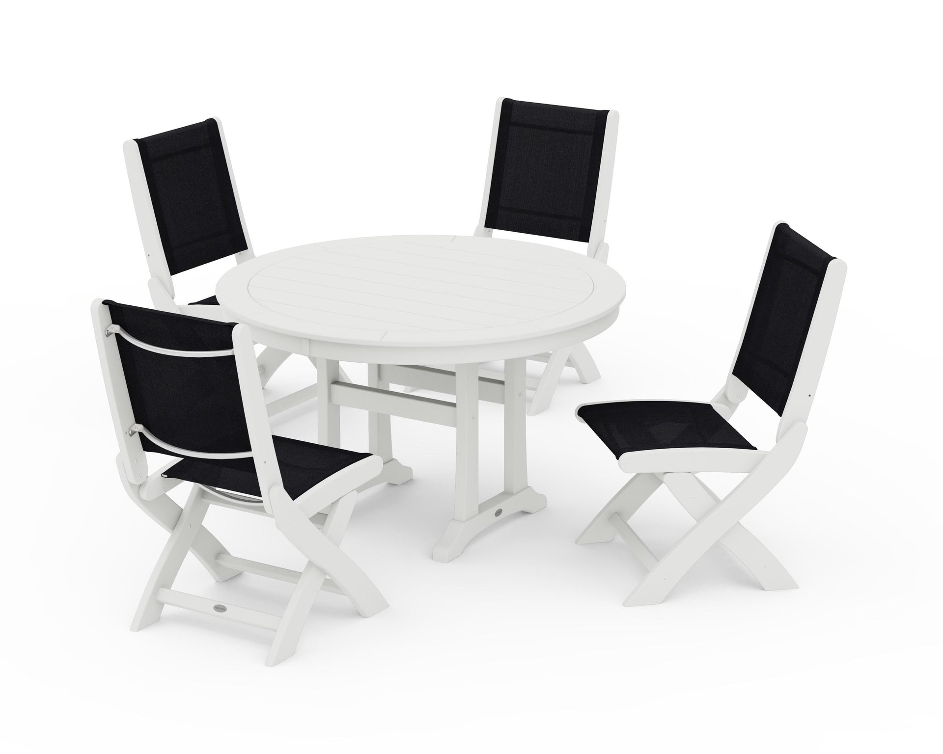 Coastal Folding Side Chair 5-Piece Round Dining Set With Trestle Legs