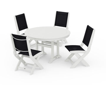 Coastal Folding Side Chair 5-Piece Round Dining Set With Trestle Legs