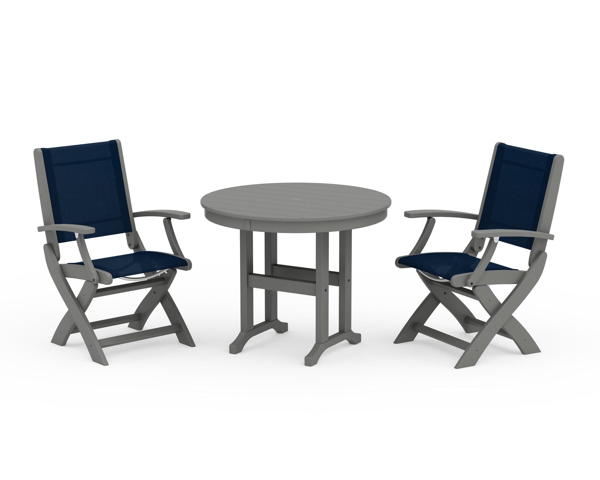Coastal Folding Chair 3-Piece Round Dining Set