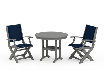 Coastal Folding Chair 3-Piece Round Dining Set