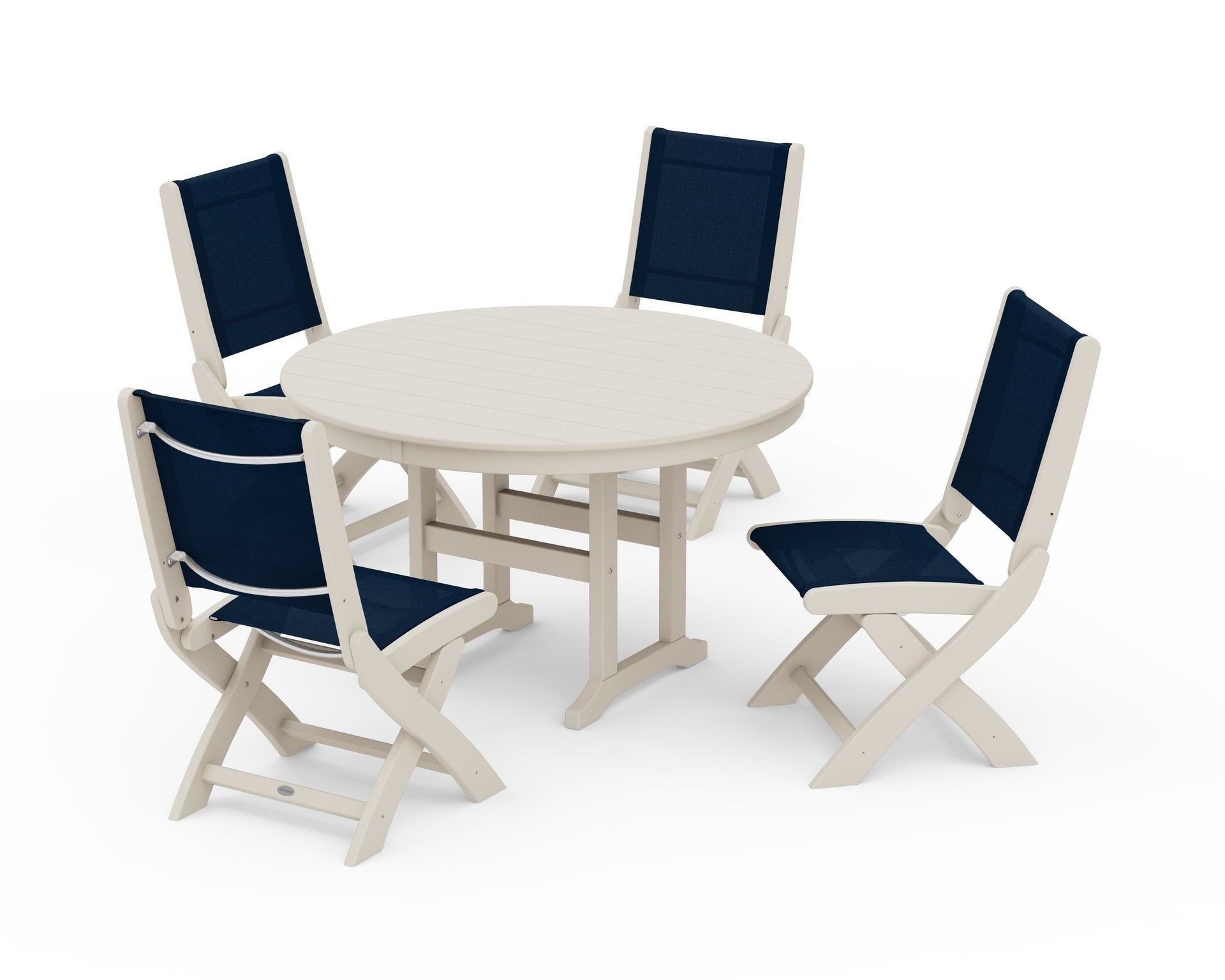 Coastal Folding Side Chair 5-Piece Round Dining Set