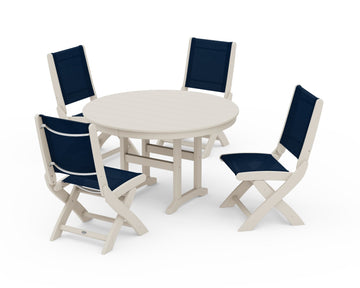 Coastal Folding Side Chair 5-Piece Round Dining Set
