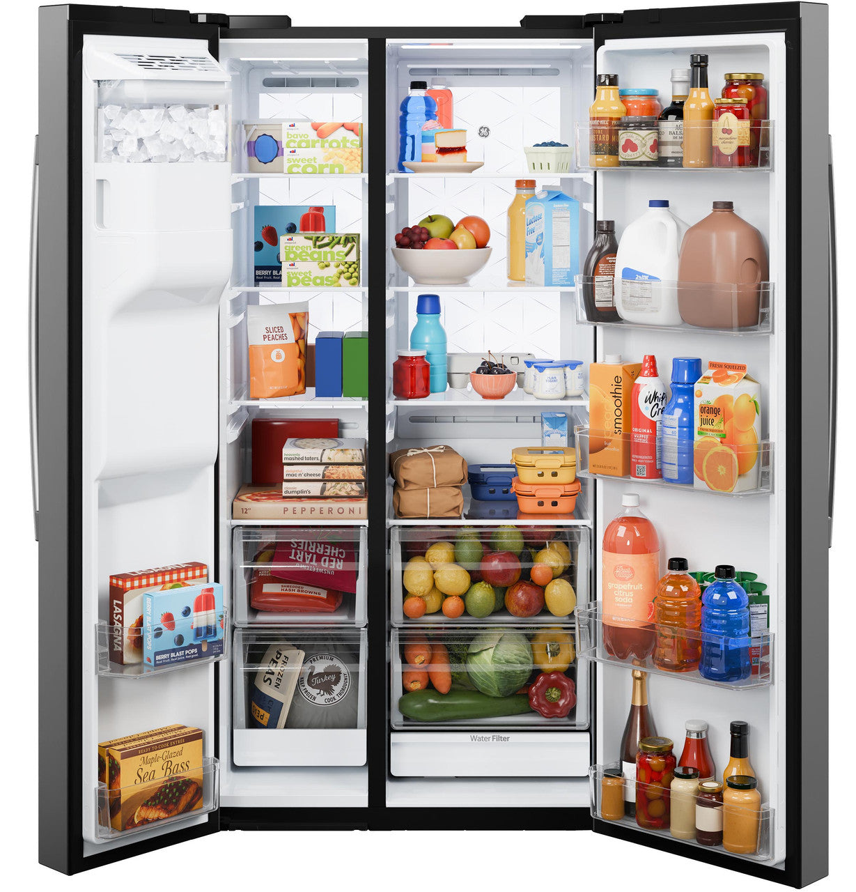 GE® 23.5 Cu. Ft. Counter-Depth Side-By-Side Refrigerator with LED Light Walls and Extra Tall Dispenser