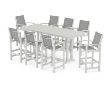 Coastal 9-Piece Farmhouse Bar Set with Trestle Legs