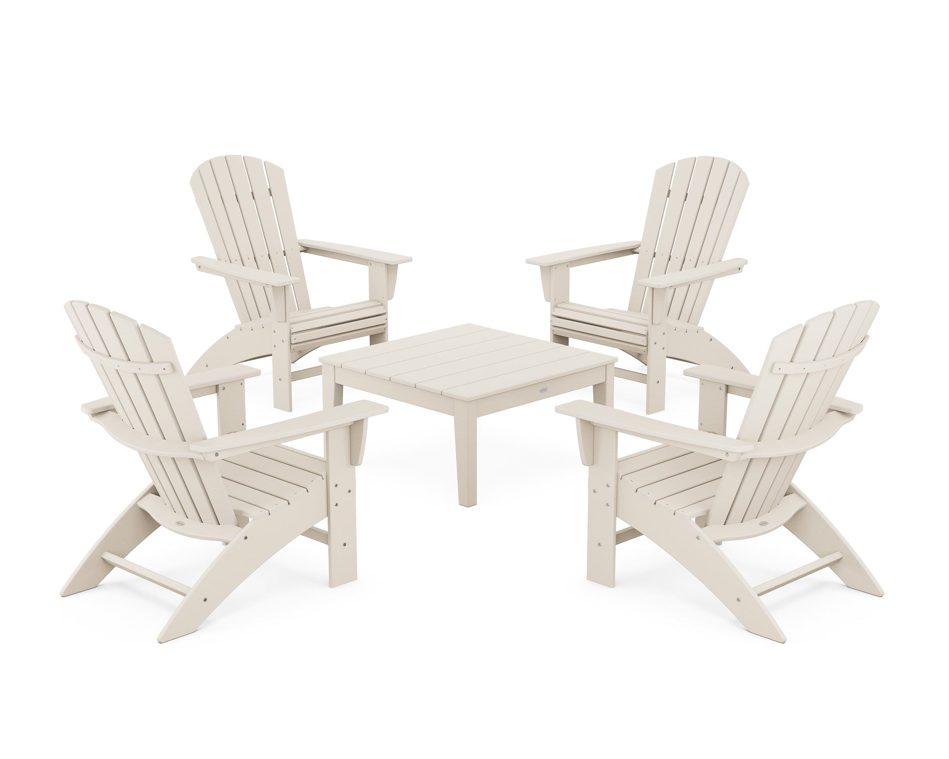 5-Piece Nautical Curveback Adirondack Chair Conversation Set with 36" Conversation Table