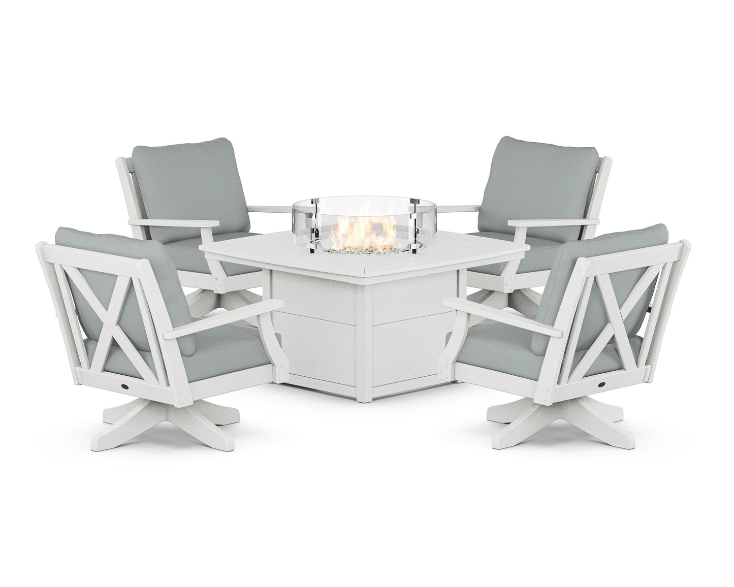 Braxton 5-Piece Deep Seating Swivel Conversation Set with Fire Pit Table